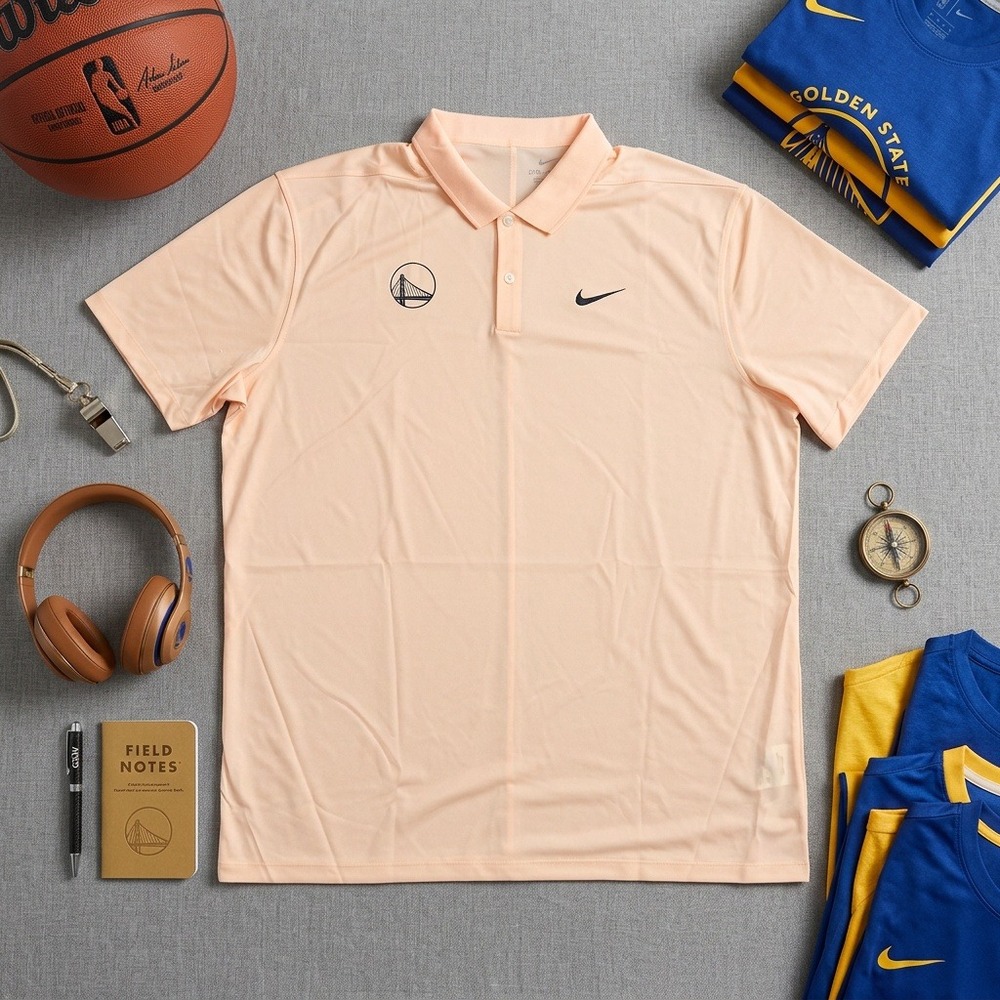 Nike Golden State Warriors Dri-FIT Polo Shirt Mens XL Peach NBA Basketball NWOT